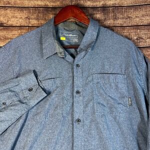 Eddie Bauer Mens Travex Classic Fit Blue Heathered Long Sleeve Hiking Shirt L
